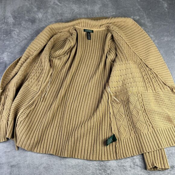 Lauren Ralph Lauren Sweater Womens Large Tan Buckle Shawl Collar Cardigan Knit - Picture 8 of 11